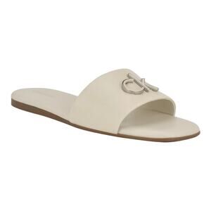 Calvin Klein Women's Yancie Logo Flat Slide Sandals Ivory Size 5